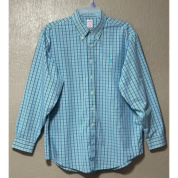 Brooks Brothers The Original Polo Shirt Button Up Plaid Shirt Blue Academia XL - Picture 1 of 15